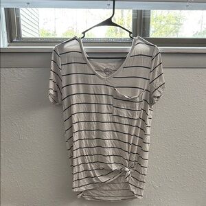 Maurices Gray and White Relaxed Tie Front T-Shirt